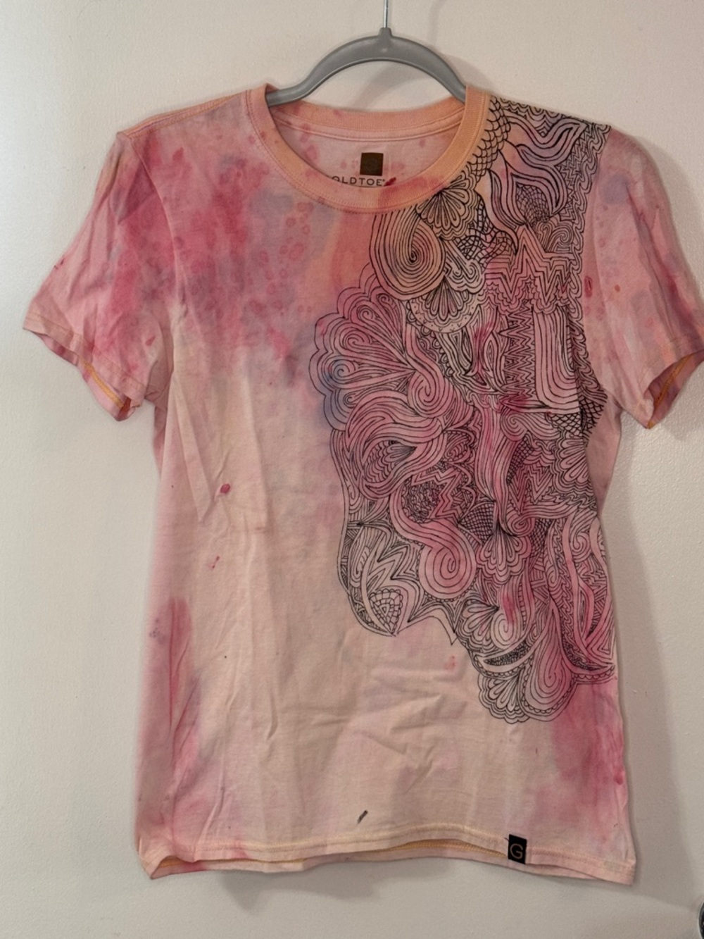 Gold Toe Pink and Peach Tie-Dye Tee with Floral Accent